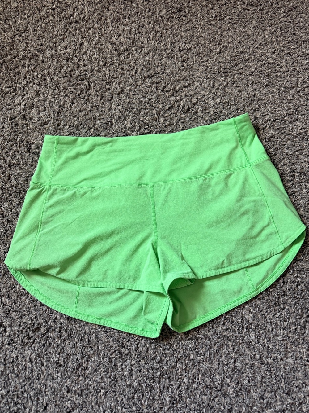 lululemon athletica Neon Green Running Shorts HR pistachio speed ups 4inch sz 10